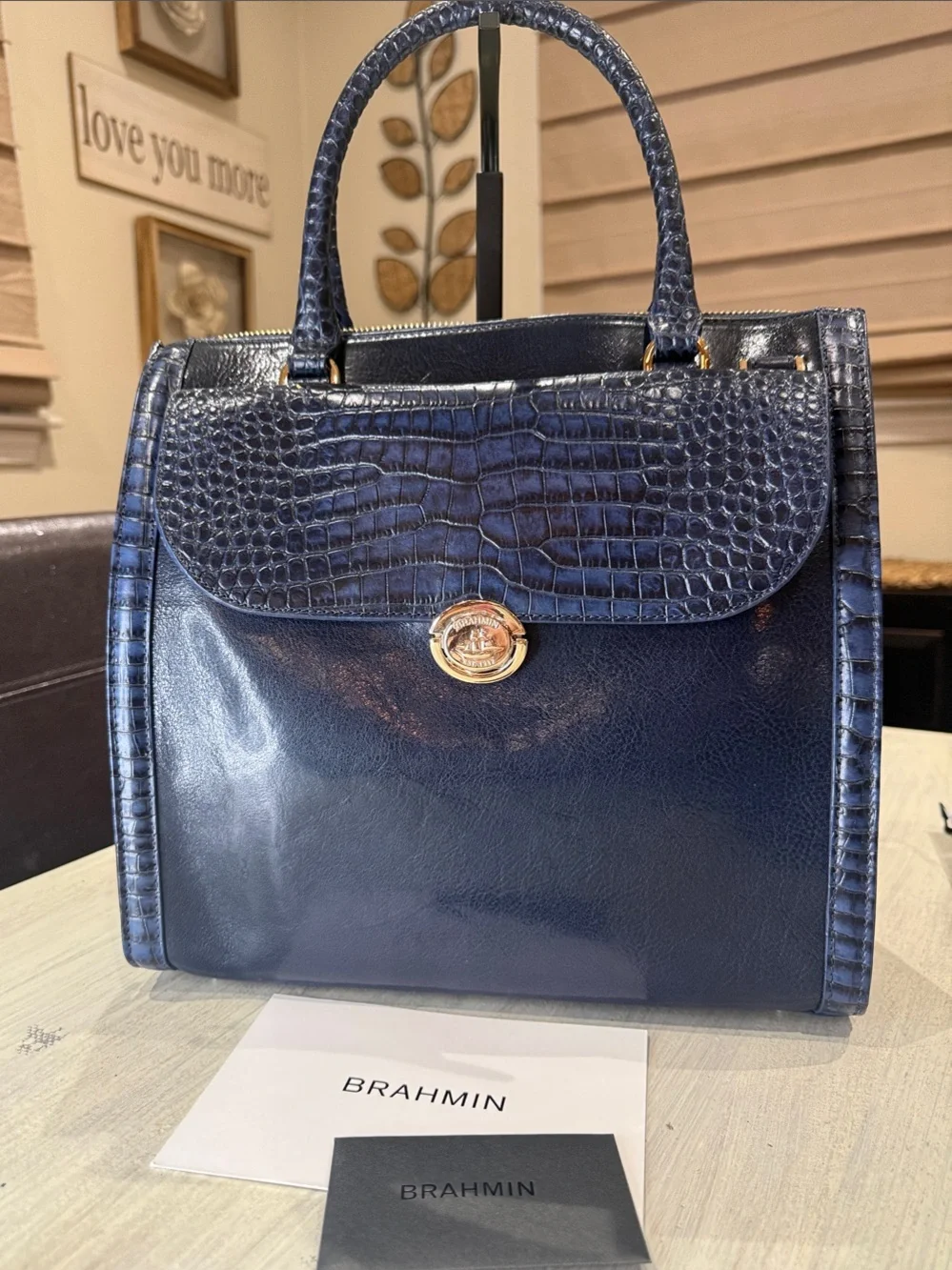 Brahmin Caroline Royalty Fairfield Croc-Embossed Top-Handle Crossbody Satchel